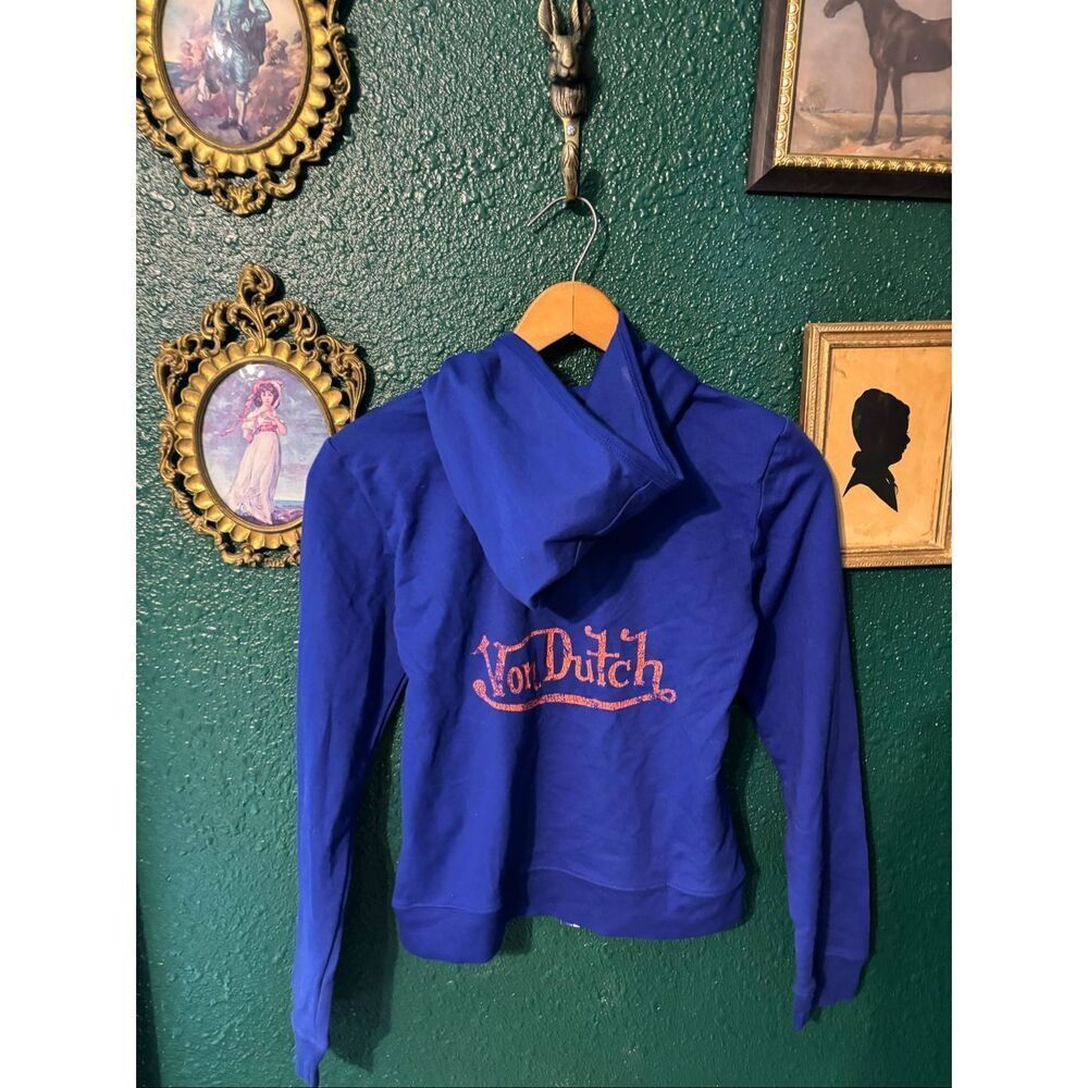 New Von Dutch Neon Blue Signature Full Zip Hoodie Size Med Y2K